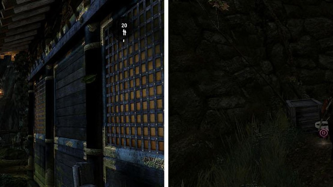 Shoot the Lantern to begin a new challenge (left). Don’t miss the GPS Cache behind the gazebo with a Food Cache (right).