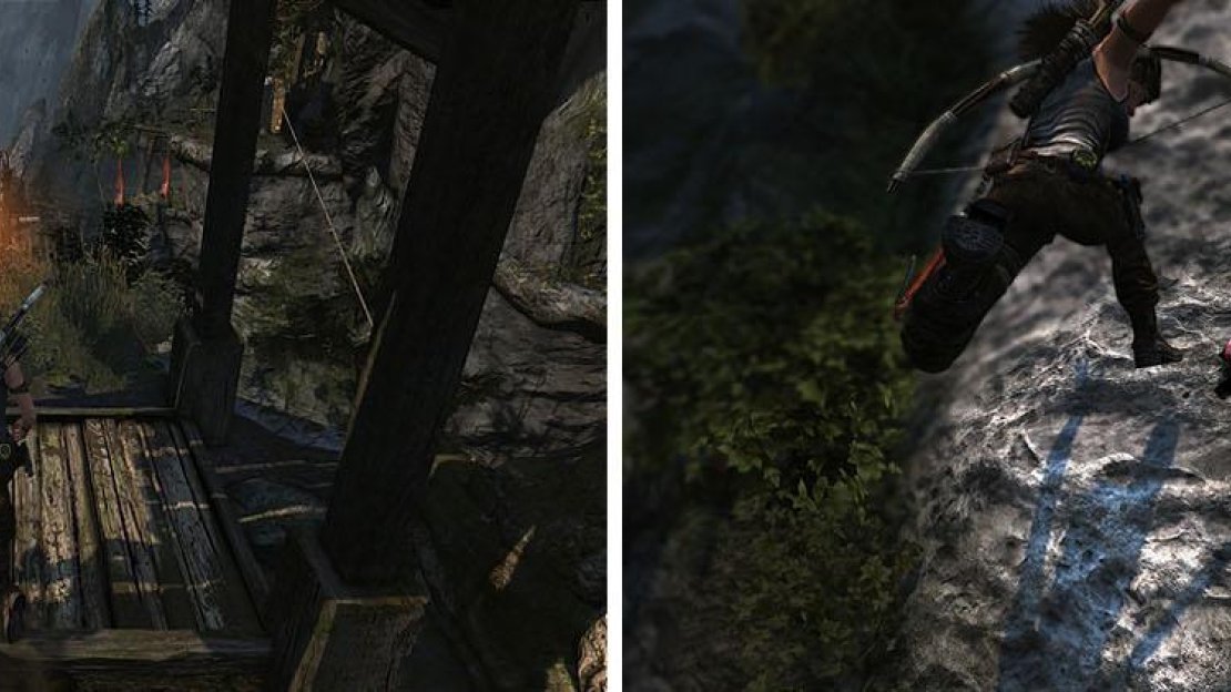 Collect the document on the last island (left) before you create a rope bridge toward the smoke signal, but be prepared to tap Square/X (right).
