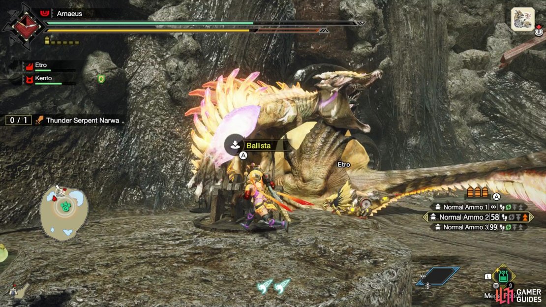 On the floating stone platforms, you’ll find weaponry to use against Narwa