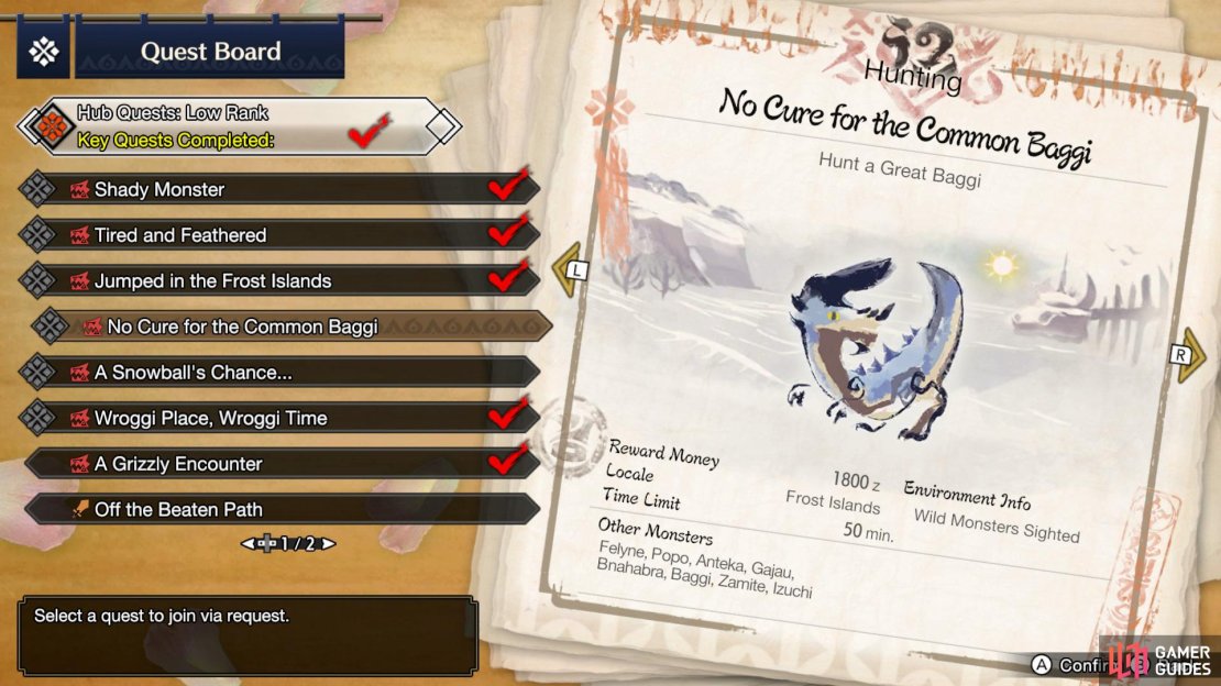 The No Cure for the Common Baggi Quest  becomes available when you reach 1* Hub Quests.