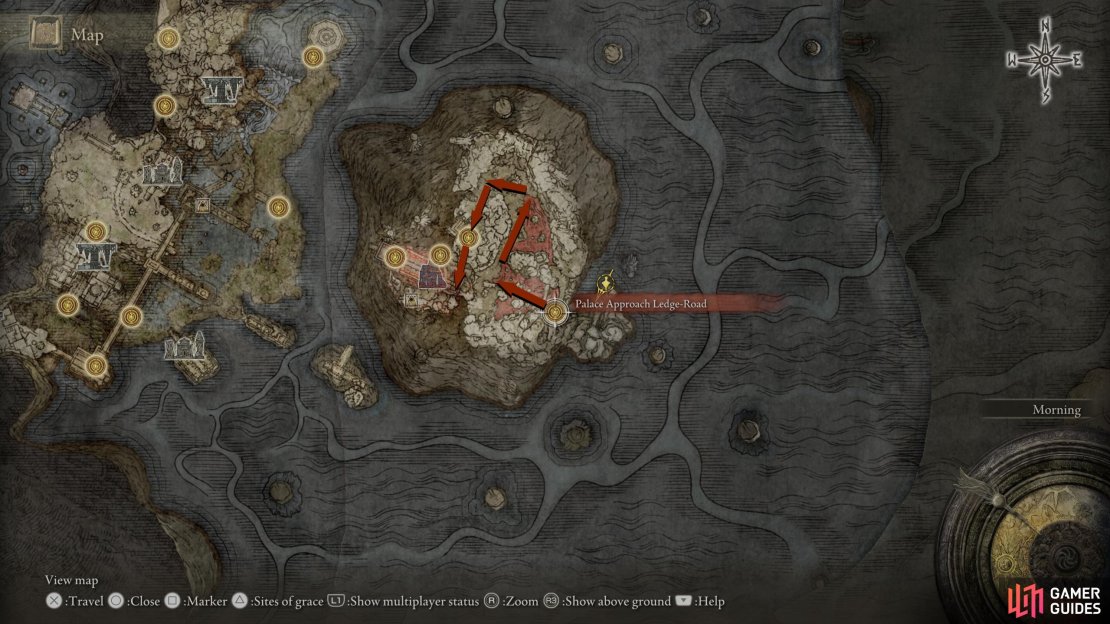 Follow the route on this map to find Mohg. If you go another way, you’ll be impeded by mountains.