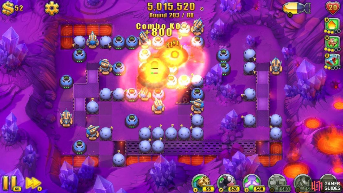 ’The Frying Pan’ is a great level for endless mode due to its small size, allowing the Nuke Towers to get to work far more efficiently.