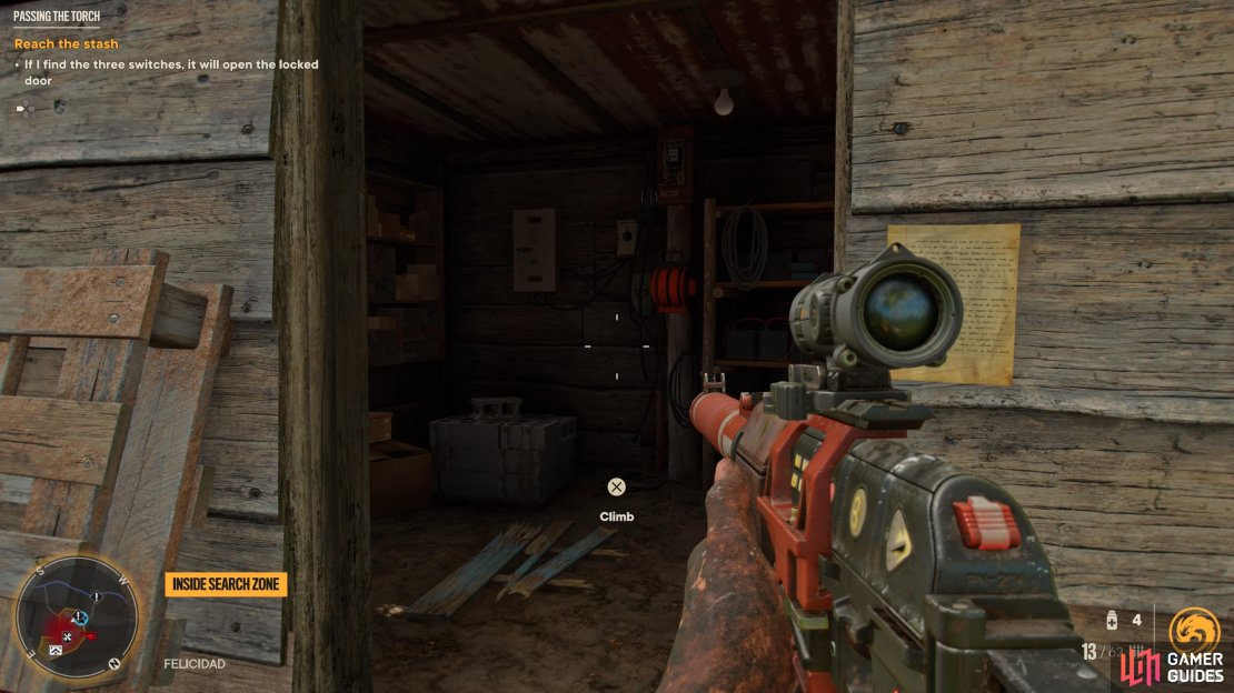 Look inside the hut at the top of the hill to find the third switch. 