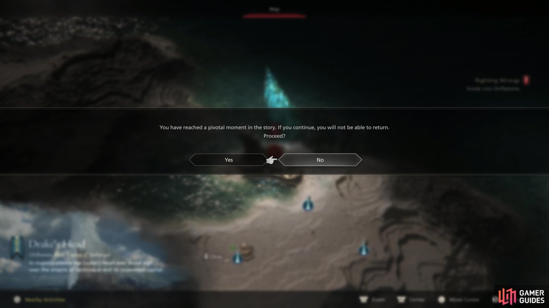 Before you move on to Drake’s Head you’ll get a warning that you’re about to cross a point of no return - complete all outstanding side quests (and the dull ones, too) before moving on lest you miss them.