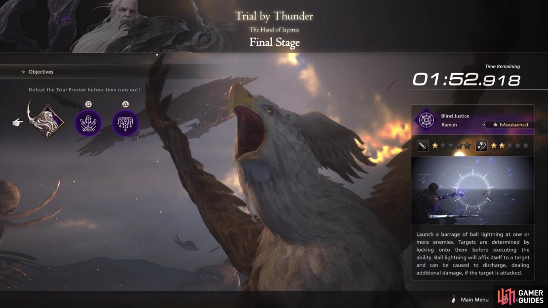 You will fight a Thunderbound Griffin in the final stage of the !Ramuh trial.