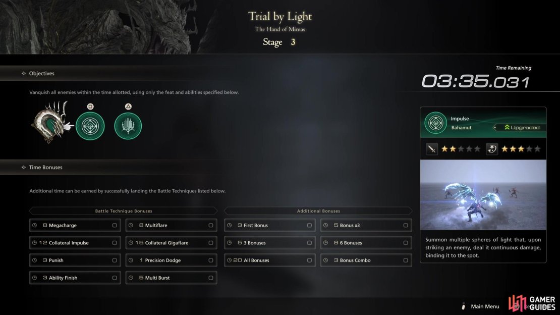 Stage 3 will give you the !Impulse and !Gigaflare abilities.