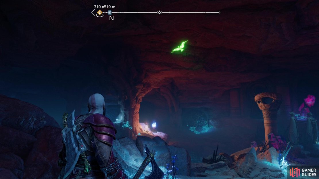 Enter a hidden chamber under The Elven Sanctum along the eastern end of The Forbidden Sands and look north to find one of Odin’s Ravens.