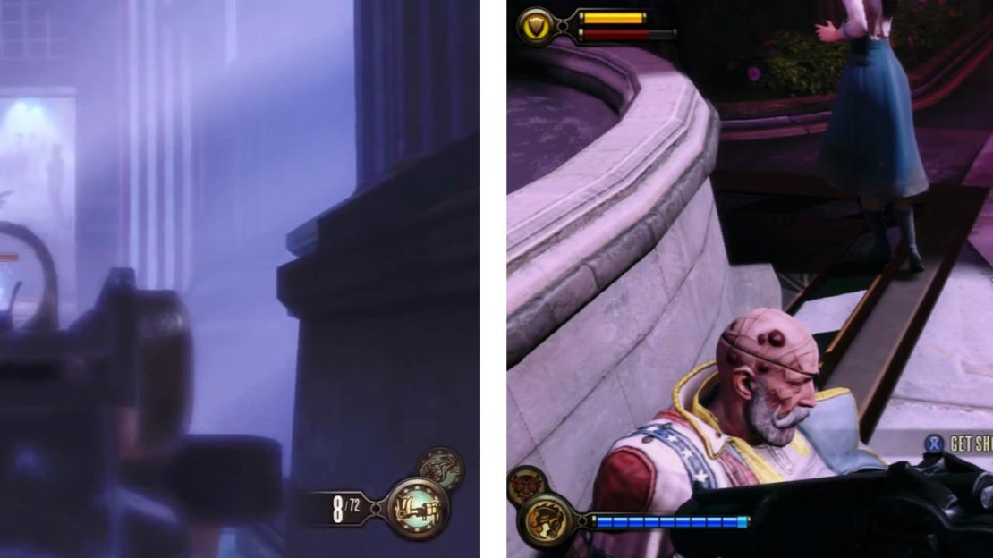 Follow Slate through the hallways (left) and once you subdue him, pick up the Shock Jockey vigor (right).
