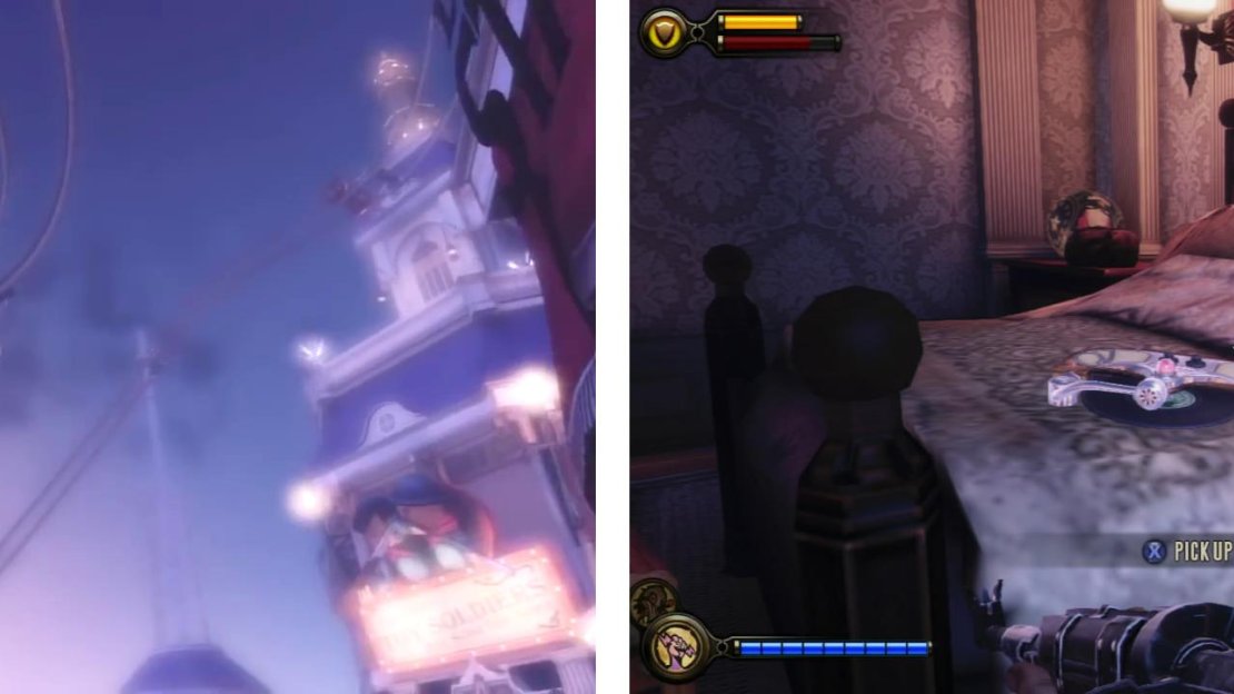 Use the skylines (left) to access the balcony of the central building, use shock jockey on the conduit and inside you’ll find a Voxophone (right).