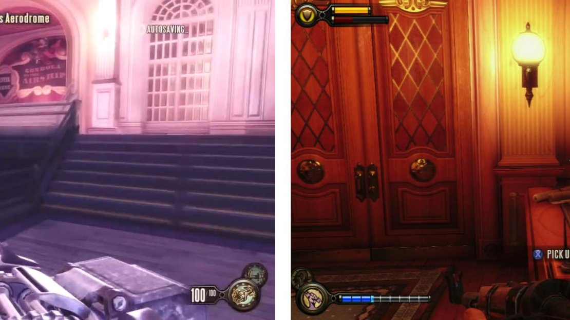Work your way through the Aerodrome (left). When you reach the airship, grab the Infusion Upgrade from the right (right) before continuing.