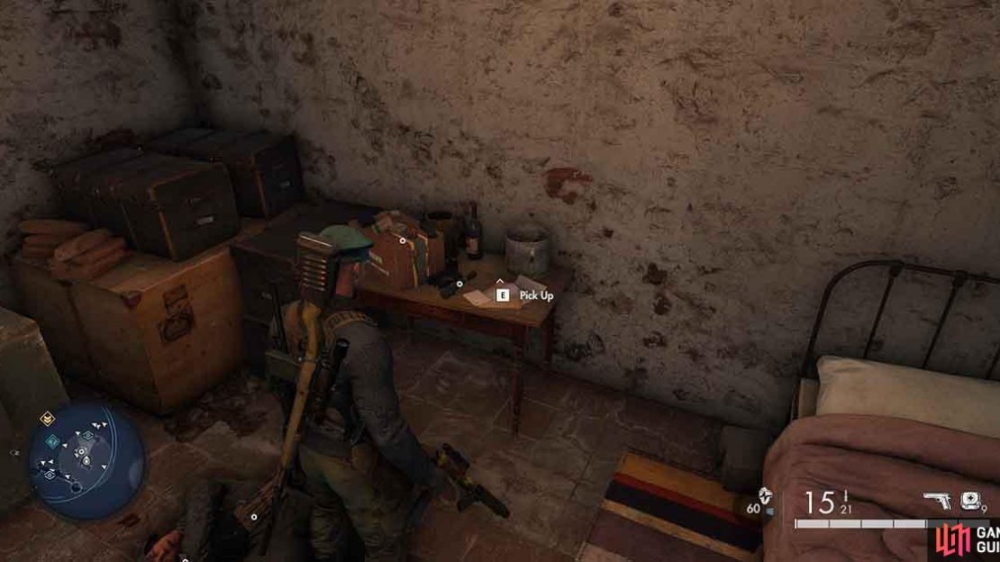 The letter can be found on a table within the room.