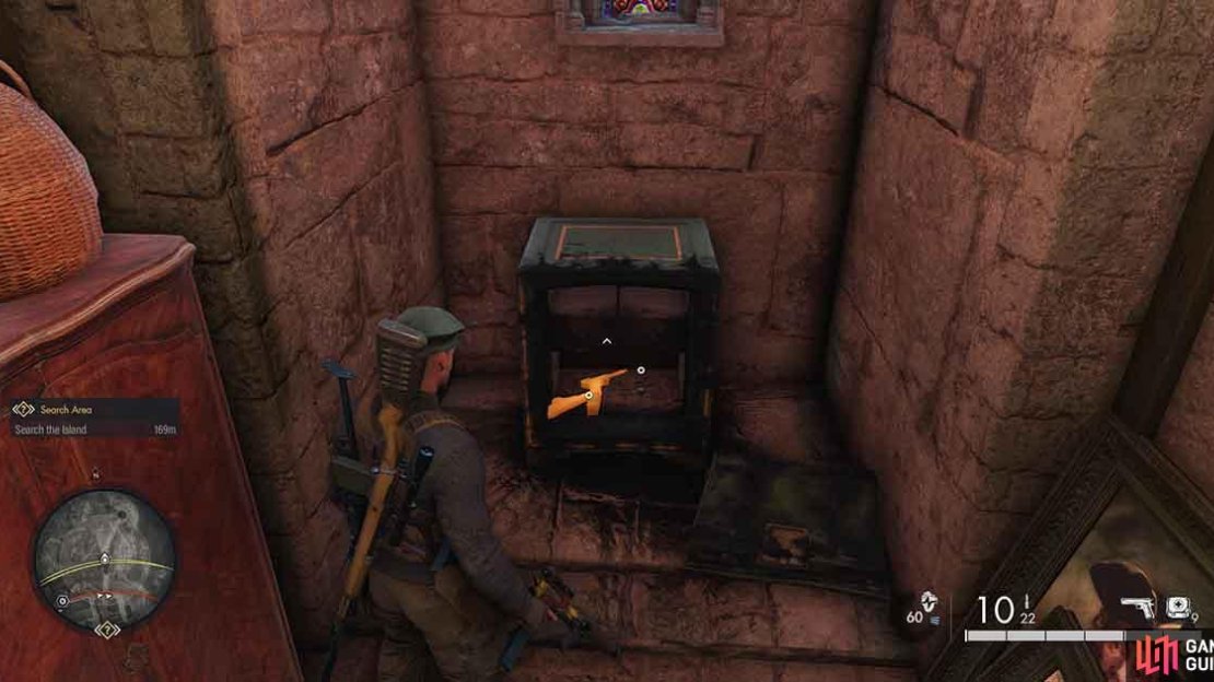 The compass can be found within the safe chest. A satchel charge can be used to blast it open if necessary.