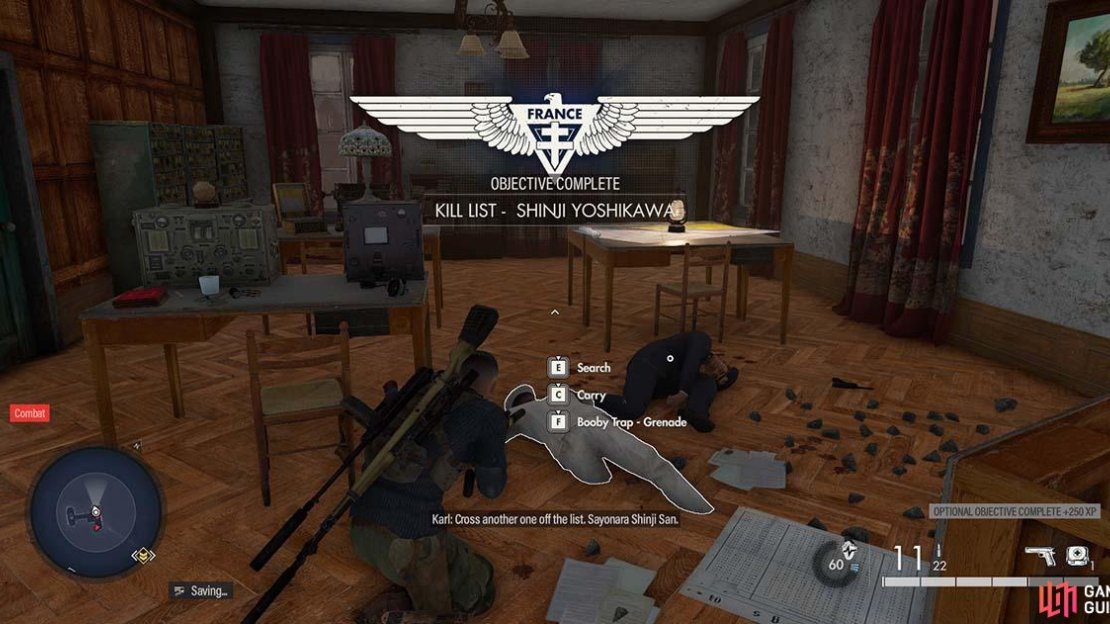 Shinji bites a bullet from his own weapon to  complete the Kill Challenge.