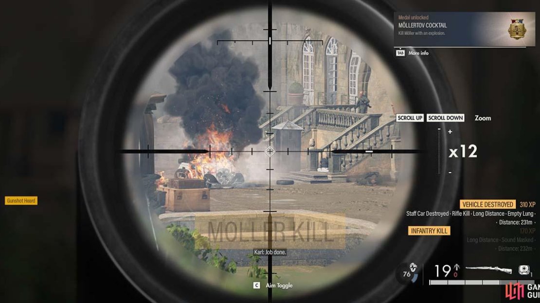 Hit the car front on to kill Moller in a spectacular explosion.