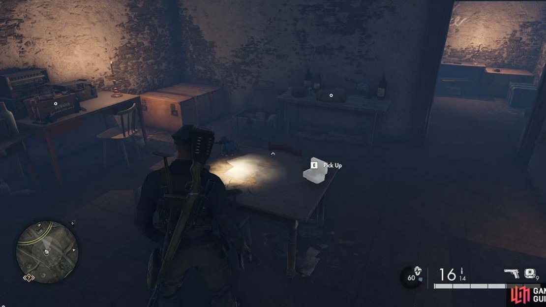 You’ll find the item on a table in the basement.