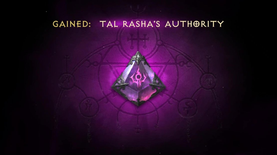 After acquiring Tal Rasha’s Authority, you’ll need to socket it  into the Legacy of the Horadrim to see any benefits.