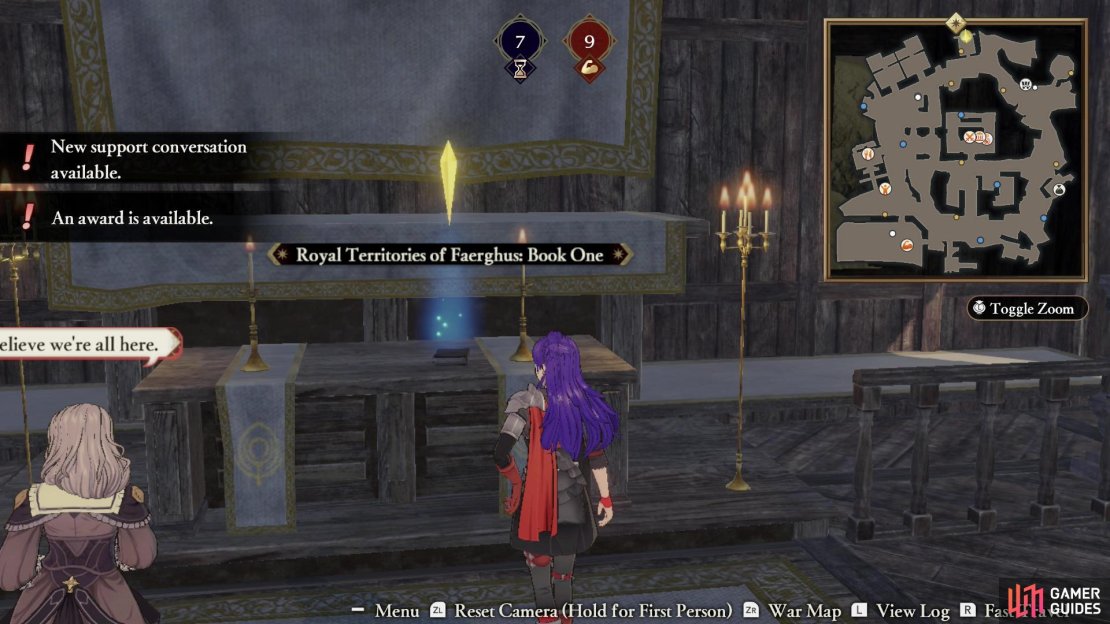 You can find the document “Royal Territories of Faerghus: Book One” in the Chapel,