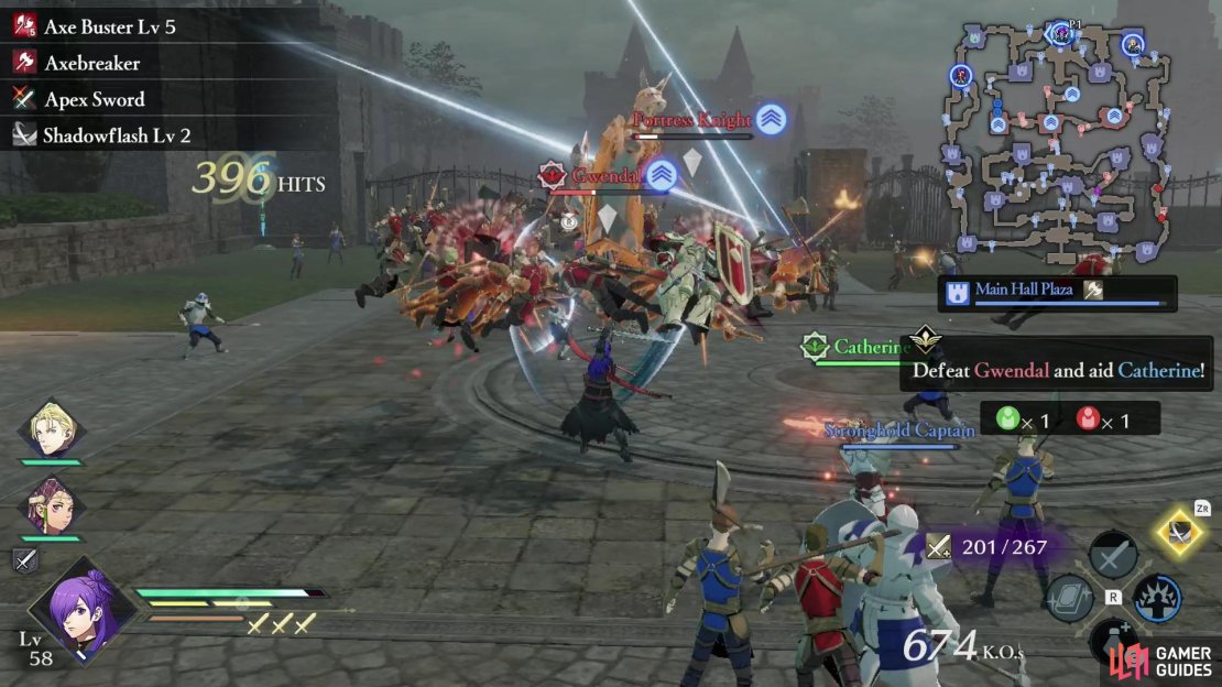 Your primary objective for most of the battle is to reach Catherine. Defeat Gwendal and she’ll join you.
