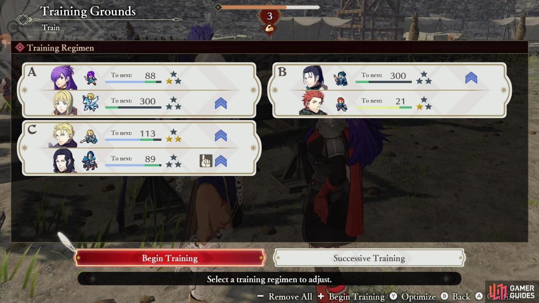 You can Train characters at the Training Grounds, increasing their class levels and Support Ranks.