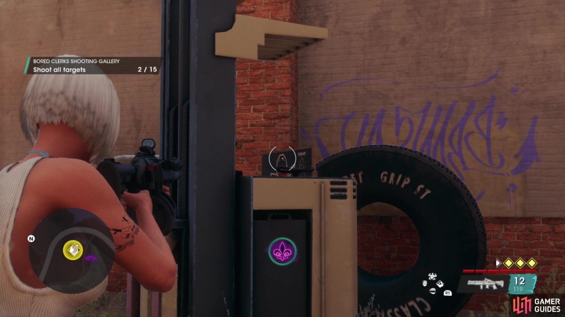 While not too difficult, the Bored Clerks Shooting Gallery does feature some highly obscured targets.