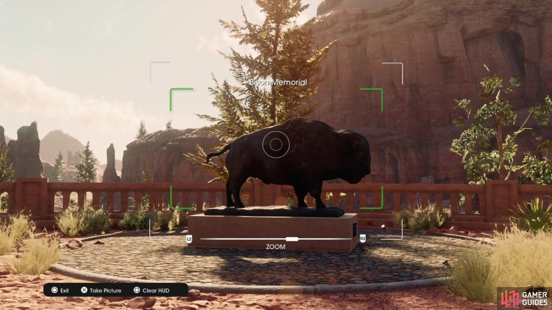 The Bison Memorial is inoffensively tucked out of the way at an elevated parking lot overlooking the road east of the center of the region.
