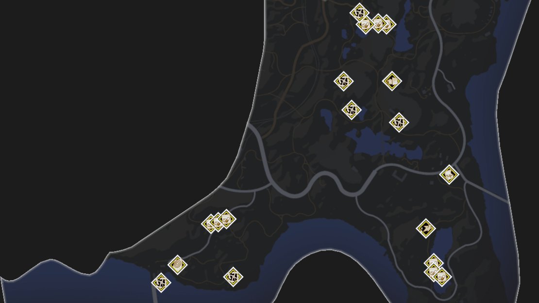 A map of all the Discoveries in the Rojas Desert South region.
