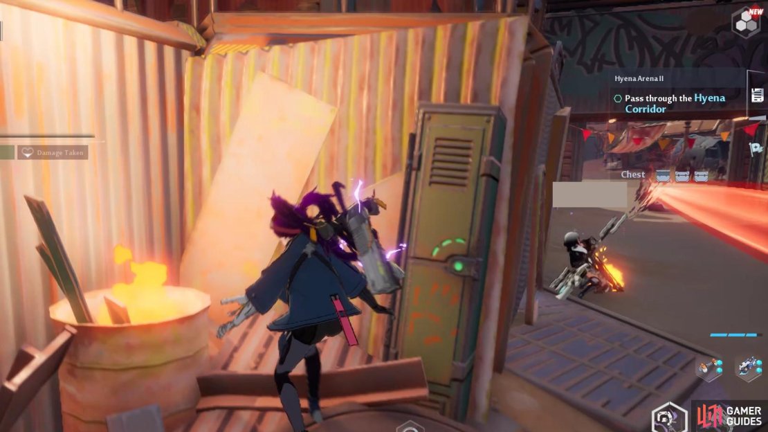 Hide behind the cover in the corridor to avoid the turret fire, and move up safely till you get in melee range.