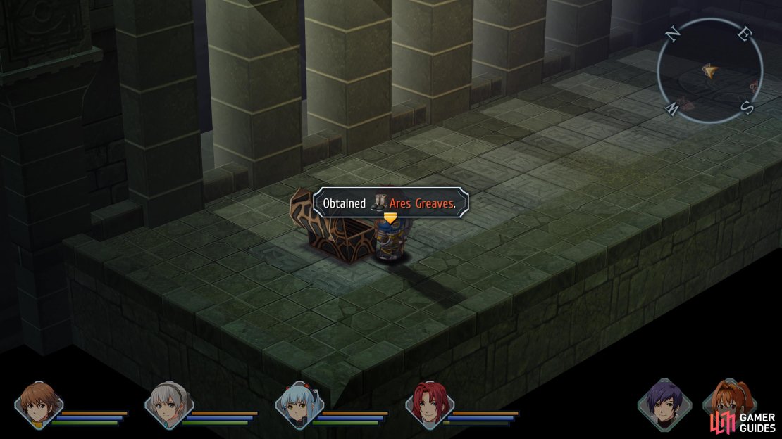 The first monster chest contains some Ares Greaves
