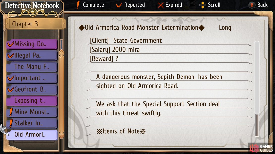 Old Armorica Road Monster Extermination is a Request on Chapter 3 Day 2.