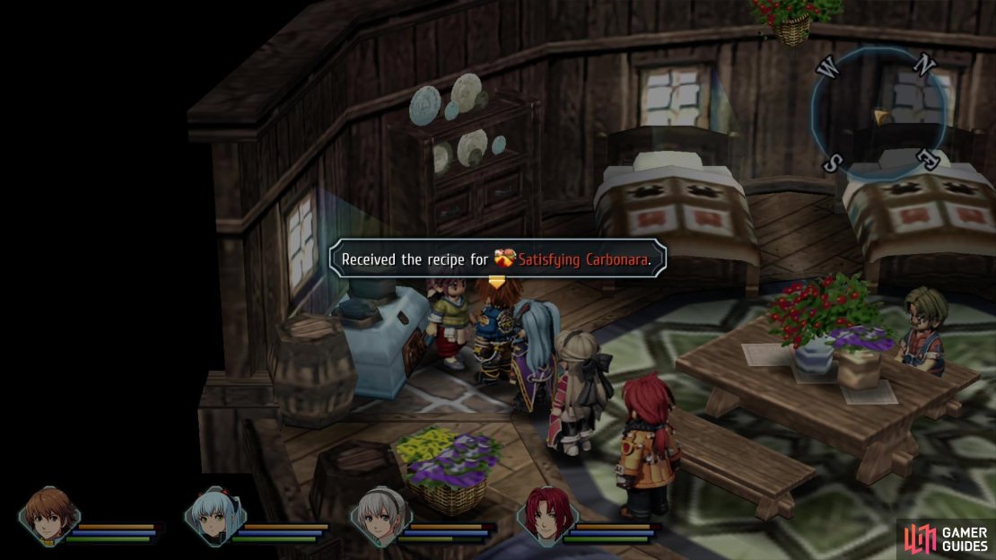 Before returning to Crossbell City, talk to Ange to obtain the Satisfying Carbonara recipe.