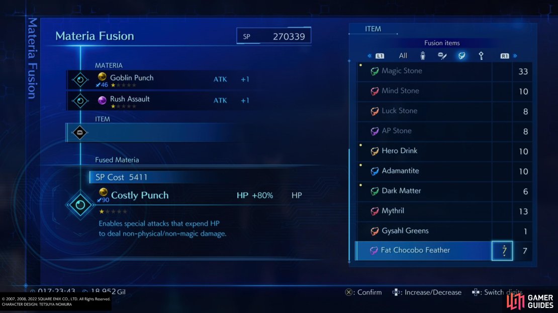 Fuse a !Goblin Punch with a DMW Materia like !Rush Assault to get your !Costly Punch.