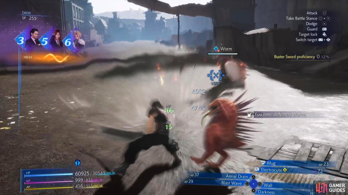 Here you can see !Blast Wave disintegrating the enemy.