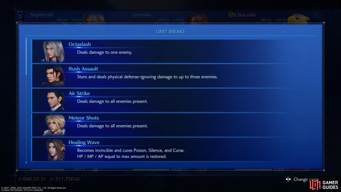 There are 18 total Limit Breaks in the game.