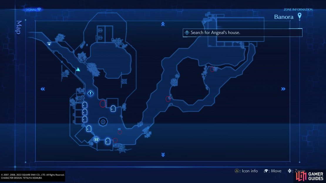 This map shows where you can find each of the five items for the Banora Treasures trophy.