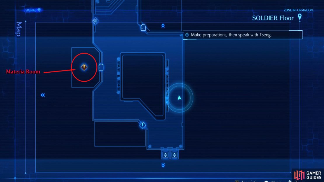 The Materia Room can be found on the west side of the SOLDIER Floor. 
