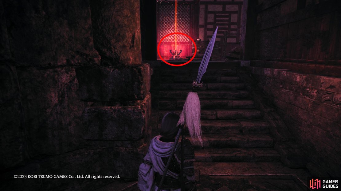 Follow the linear path up the stairs after defeating the first boss.