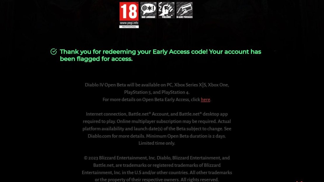 You should see this screen once you have successfully redeemed your code.
