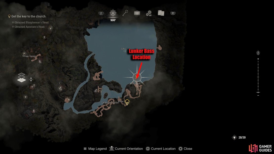 The Lunker Bass can be found in the waters north of the Boathouse.
