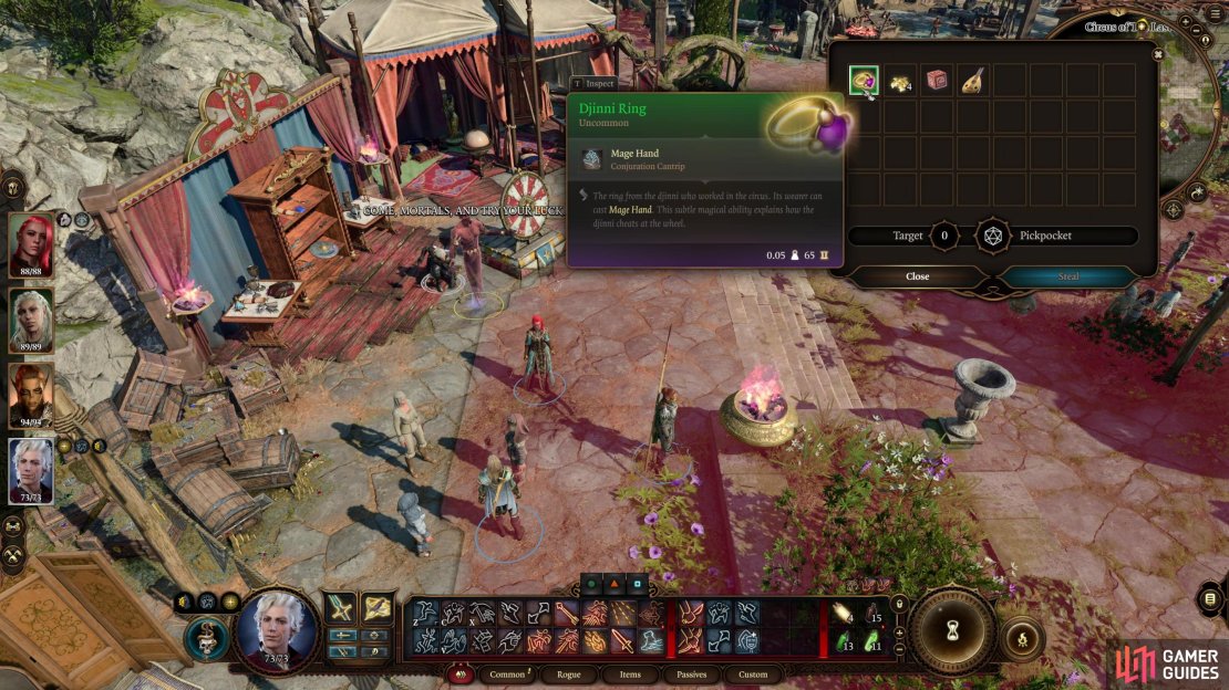 Steal the Ring of the Djinni from Akabi to win his rigged game,