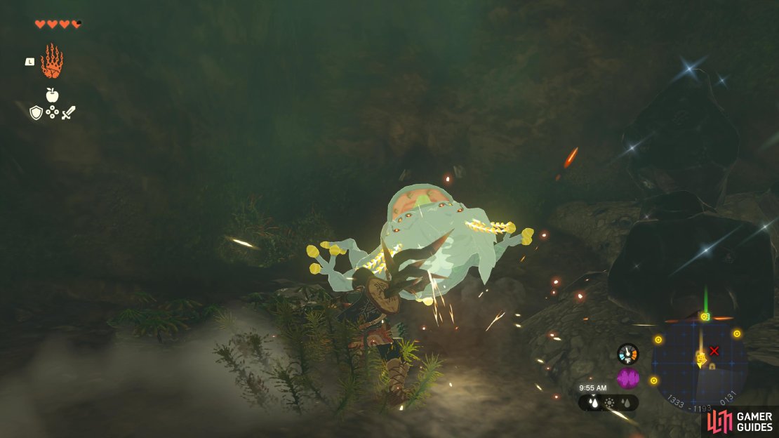 A Bubbul Frog downed by Link in The Legend of Zelda: Tears of The Kingdom.