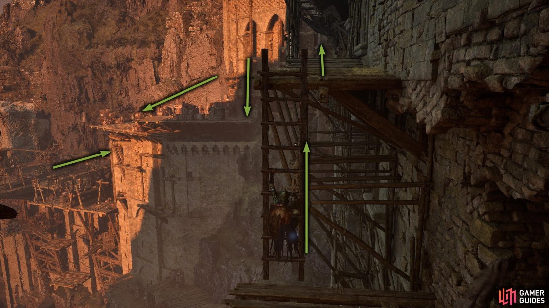 Climb the ladder, drop at the end then head down until you reach the “bottom”.