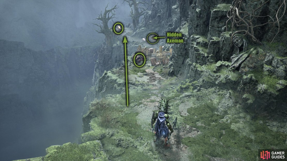 Make your way down the narrow path while taking out the sleeping dogs. Make sure you don’t get ambushed by the hidden axeman behind the barricade.