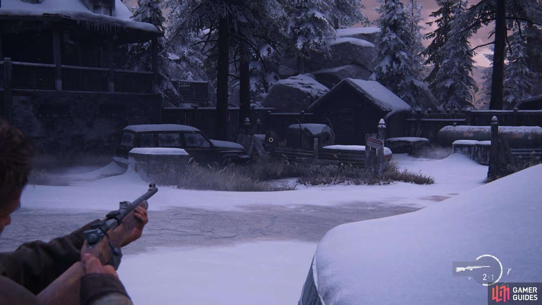Take out the Hunters, then go around to the opposite side of the cabin