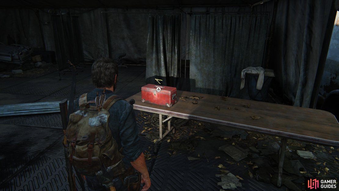 Collect the Tools Upgrade Level 5 from inside a tent.