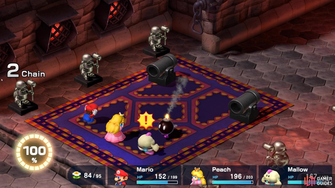 Battle Course 2 - Room 3 - Battle 1: Another tricky battle. Two Big Blasters and one Rob-omb will be your opponents.