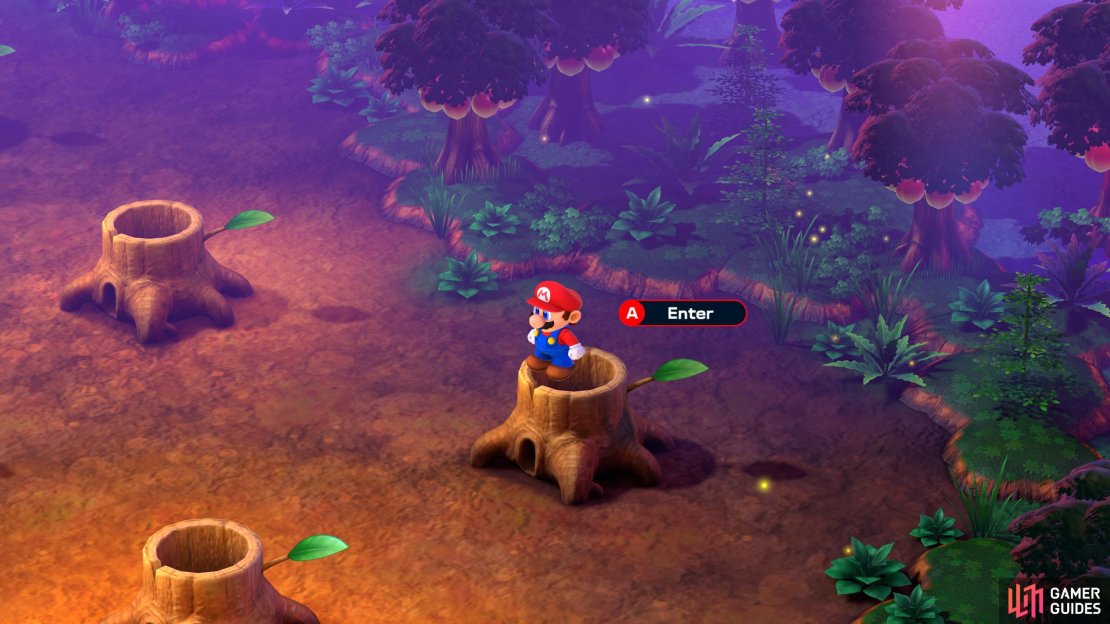 When you reach the room of tree trunks, enter the right stump on the first row.