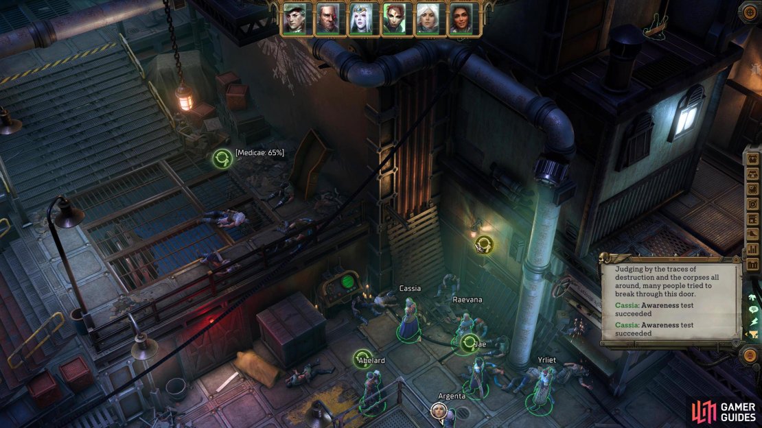 In the quarantine zone, make your way down the stairs and check the magnifying glass icon on the wall.
