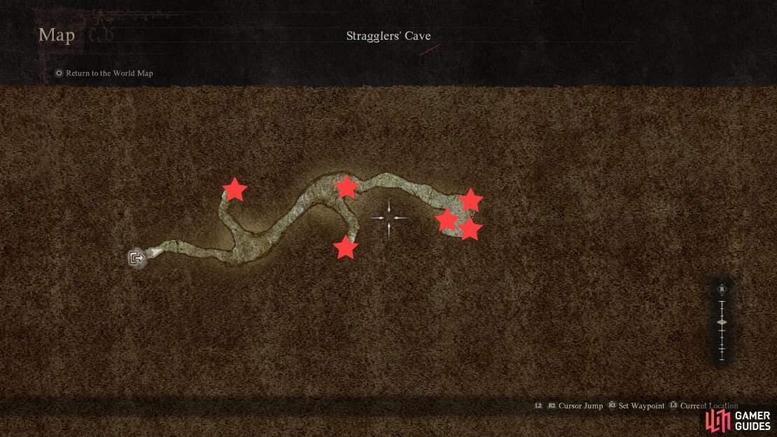 There are six Scalecinder deposits hidden in the Straggler’s Cave.