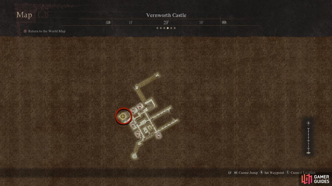 Sven’s chambers are on the upper floor of the castle in the far northwestern room.