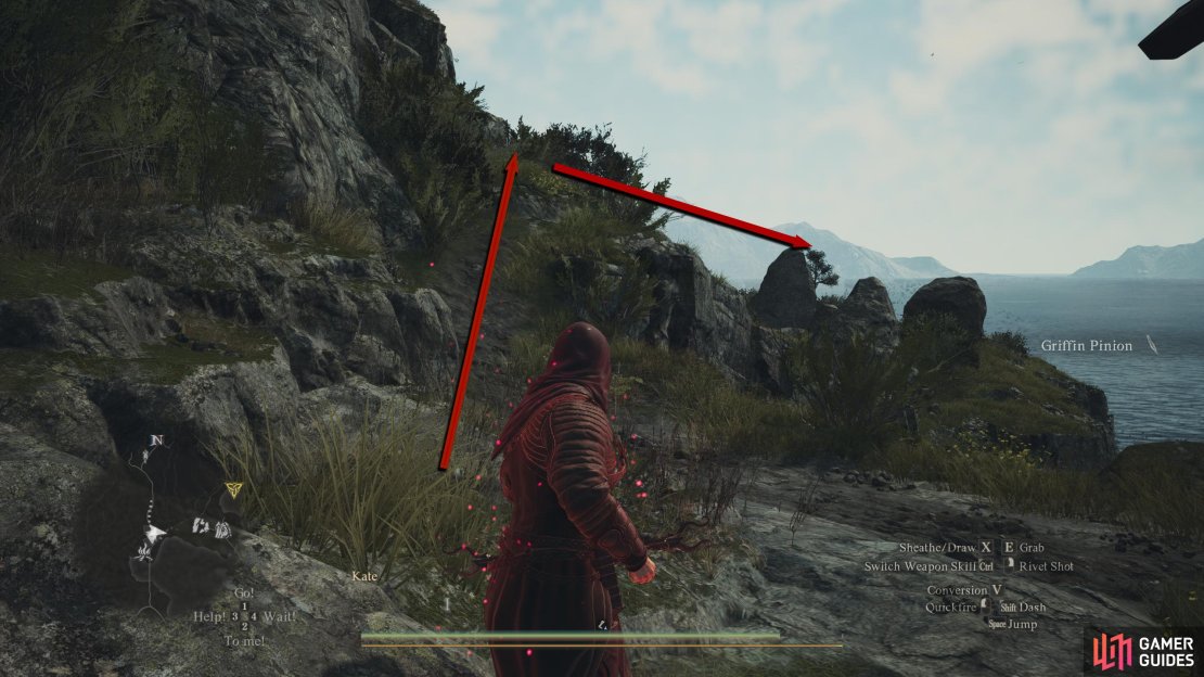 When you exit Cliffside Cave, hang a left behind the house and go up the slope.